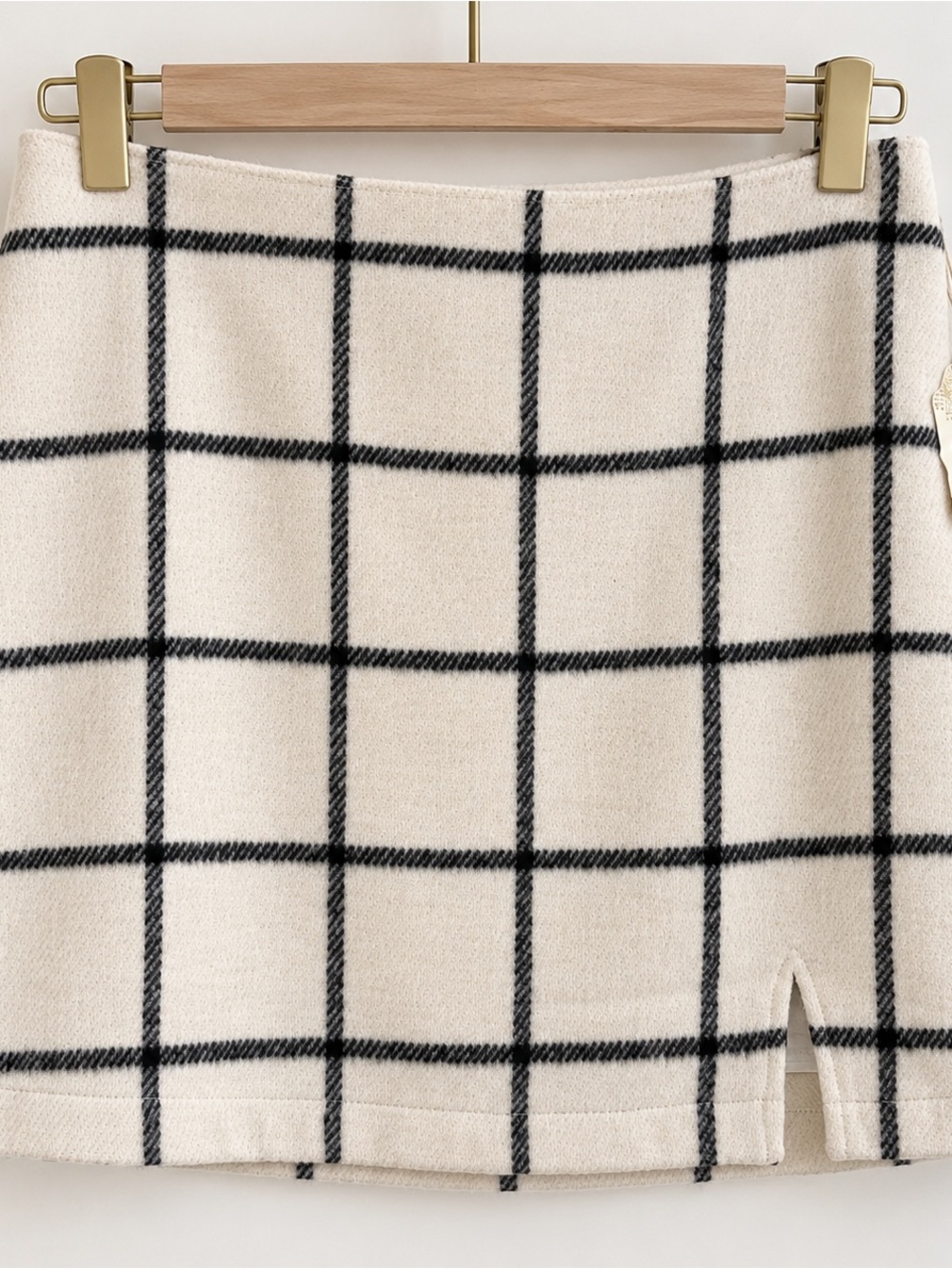 NWT Altar’d State Cream Black Windowpane Plaid Mini Skirt L